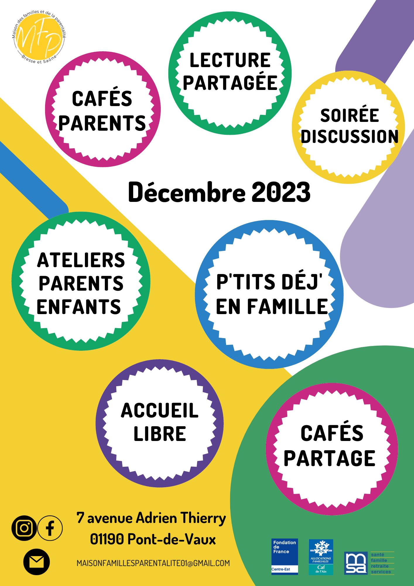 Programme de décembre de la Maison des Familles et de la parenatalité Bresse et Saône