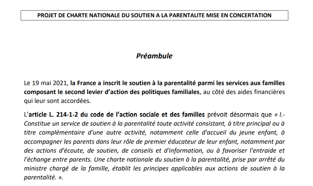 Nouvelle CHARTE NATIONALE DU SOUTIEN A LA PARENTALITE - Parentalité 01