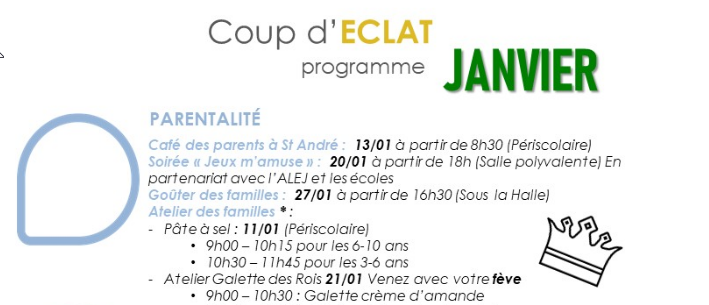 Actions parentalité à Saint André de Corcy :  consultez le « Coup d’éclat » de janvier!