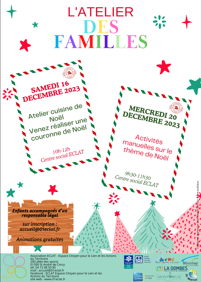 Eclat propose des ateliers familles spécial Noël à Saint André de Corcy